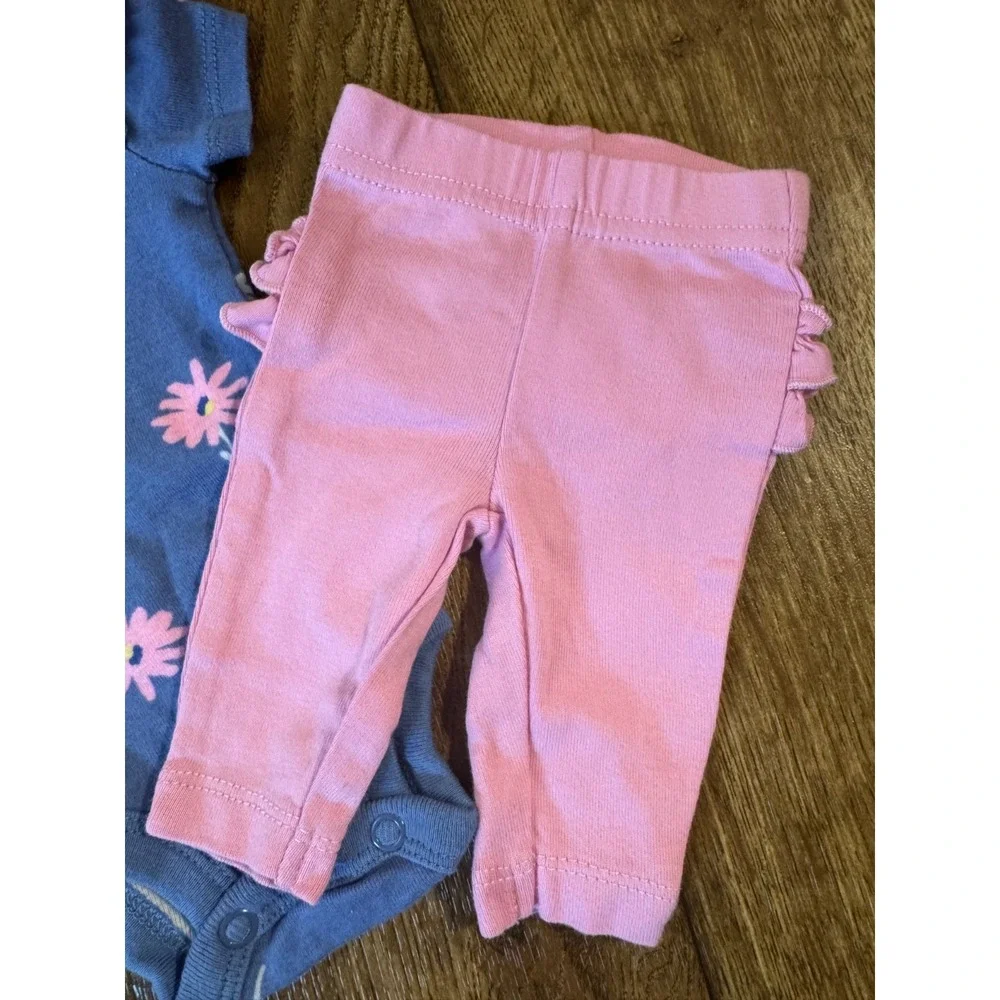 Child of Mine Outfit Baby Girl Preemie Blue Floral Bodysuit Pink Ruffle Pants